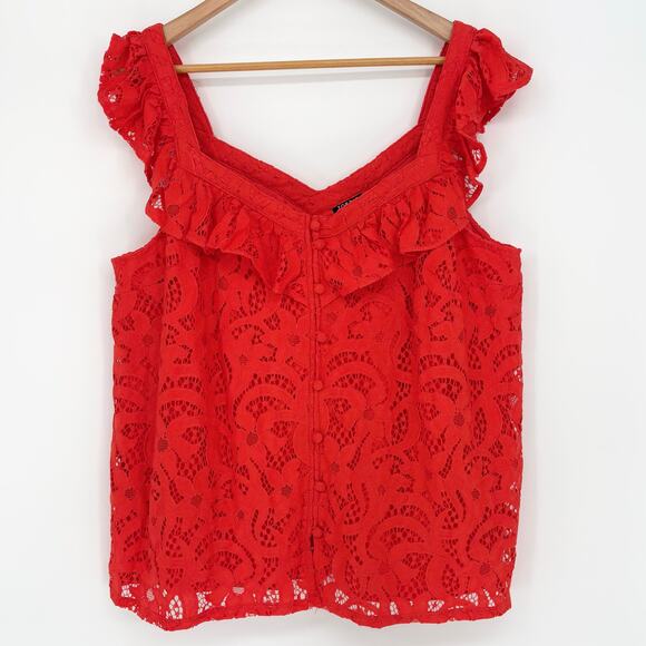 Torrid Orange Lace Ruffle Collar Button Front Sleeveless Top Size 2X - Picture 1 of 10